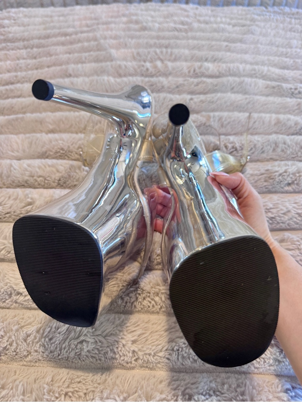 Pleaser Flamingo 808 Chrome Mirror Platform Stiletto Heels with Clear Straps - Picture 4 of 5